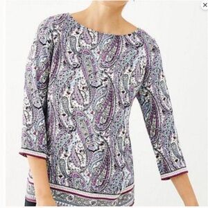 New JJILL SZ XL Women’s Adara Violet Wrapped-Back Top Blouse Paisley Print Top